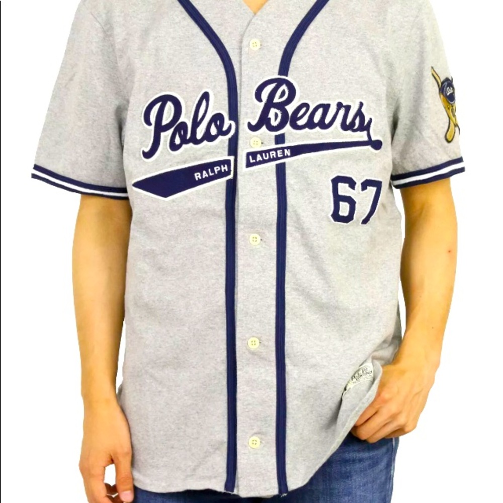 Polo Ralph Lauren Polo Bear Baseball Jersey Shirt - Grey w/ Navy
